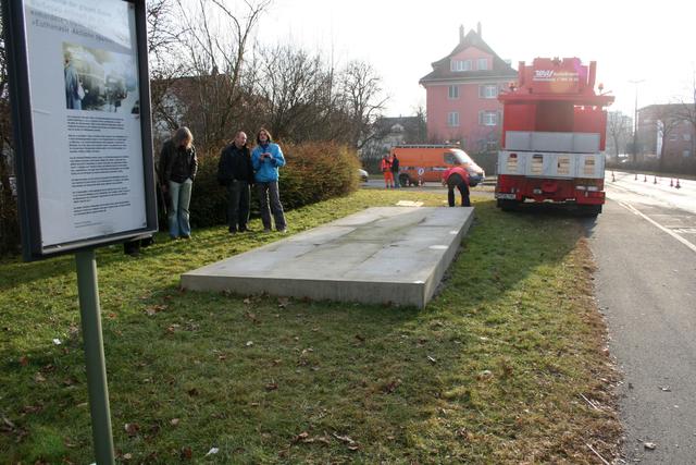 Abbau des Denkmalbusses in der Gartenstraße Ravensburg am 15. Januar 2008